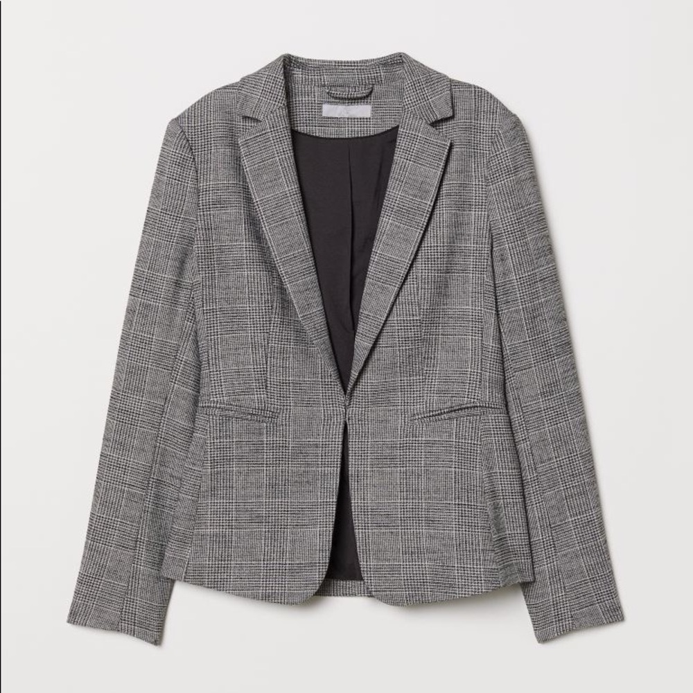 Grey Plaid Fitted Blazer Tweed Jacket